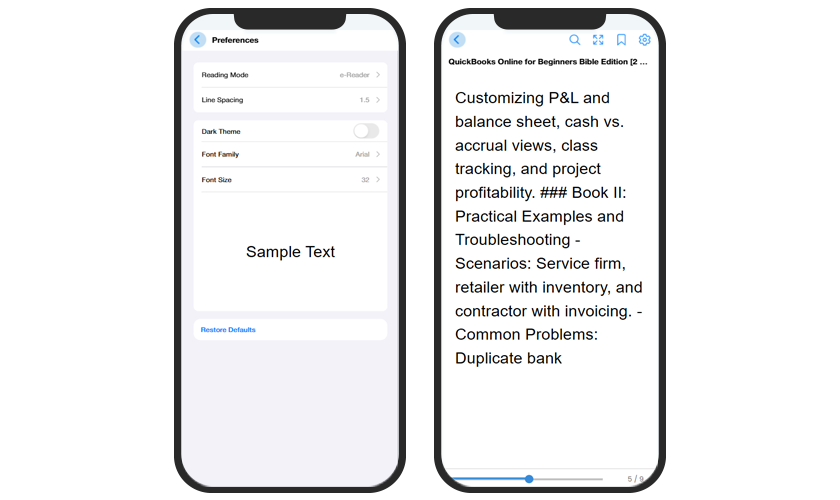 4 customizable reading modes 